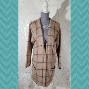 10 Feet Blush Pink Checks Fuzzy Knit Long Cardigan